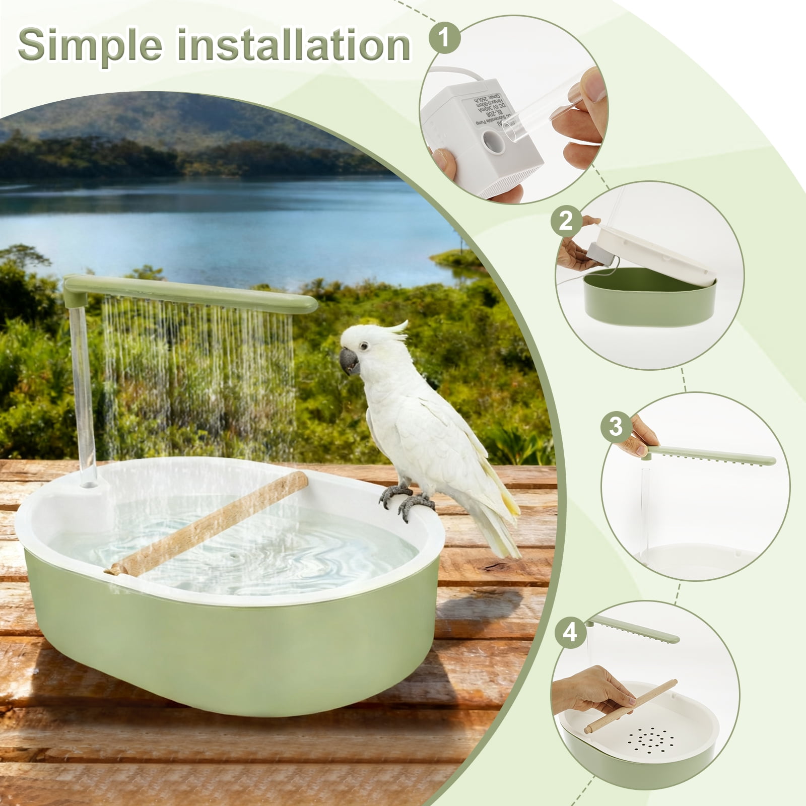 Bird Shower Bath Generous Capacity USB Electric Circulating Water Bird Bathtub Automatic Parakeet Bird Bath with Pump for Lovebird Cockatiel Finches Cockatoo Conure