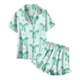 thumbnail image 2 of Abcomgle Pjs for Girls 14-16 Bownot Print Pajama Set for Girls Silk Button Down Short Sleeve Tshirt and Ruffle Pajama Pants Girls Cute Summer Pajamas for Girls 6-7 Years,Green, 2 of 7