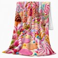 thumbnail image 2 of Candy House with Lollipop Path Cupcakes Gumdrops and Pastel Hills, Playful Fantasy Style for Candy Lovers, Cozy Flannel Blanket for Playroom and Bedroom, Birthday Gift, Home Decor, 2 of 9