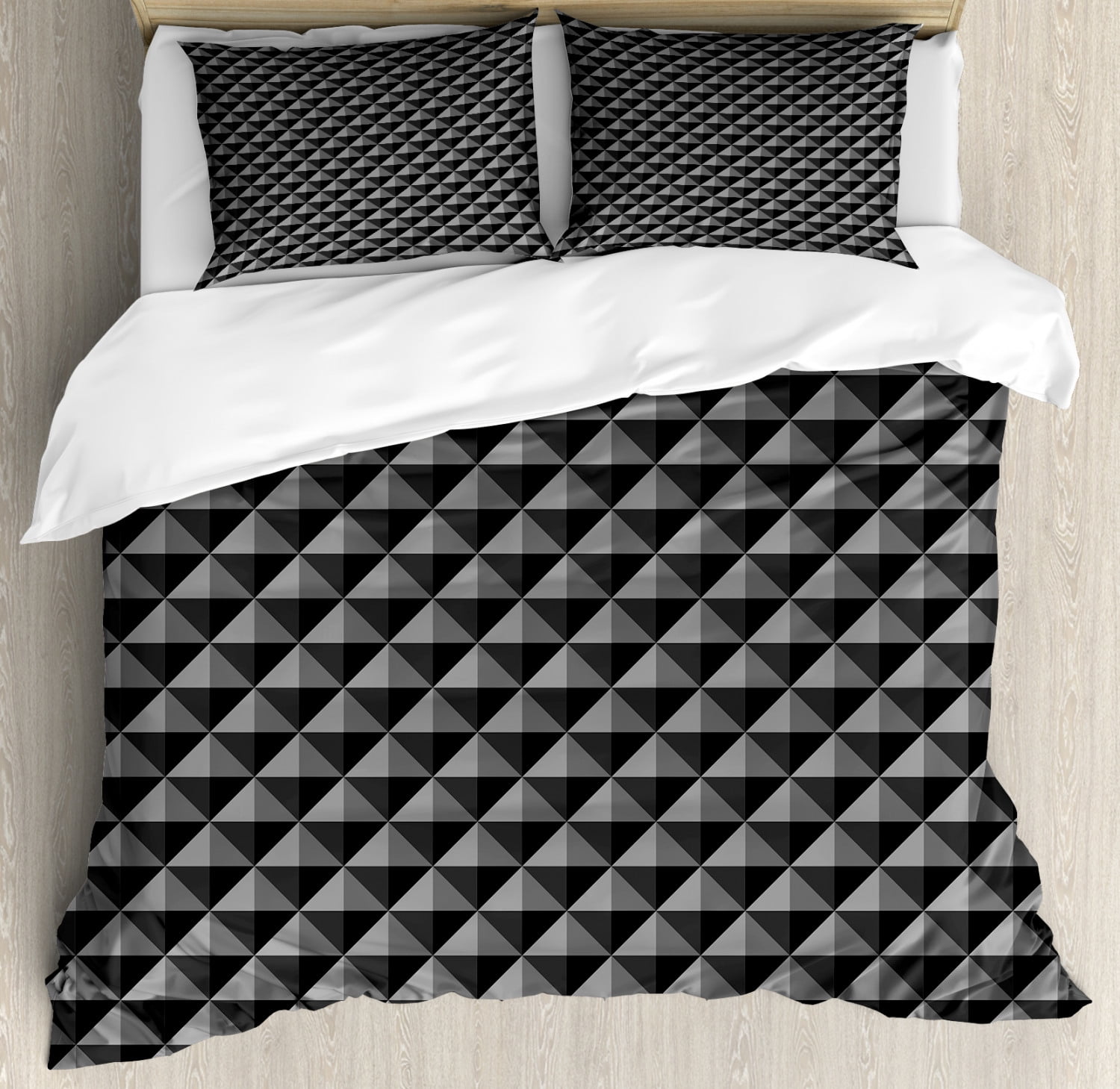 Reversible 3D Effect Geometric Zig Zag Stripe Duvet Quilt Cover Bedding Set 