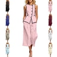 thumbnail image 2 of MLCDZ Womens 2 Piece Short Sets Round Neck Sleeveless Tank Top with Wide Leg Capri Pants with Pockets Matching Summer Hiking Outfits, 2 of 7