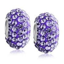 Bling Jewelry Womens Set of 2 Solid Crystal Spacer Charm Bead Sterling Silver Core