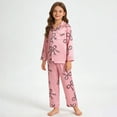 thumbnail image 2 of Girls Satin Pajamas Valentine Pjs Long Sleeve Bow Print Button Down Sleep Shirt Girls 7-8 Years Pajamas, 2 of 9