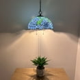 thumbnail image 2 of Tiffany Pendant Lights Fixture Blue Stained Glass Green Leaves LED Bulb Included 16"W*16"D*75"H, 2 of 6