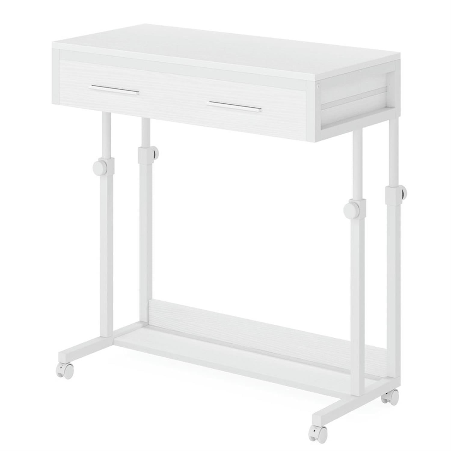 Demi Bonn 41" Height Adjustable Computer Desk with Drawers, Portable Duty Study Writing Gaming Table for Home Office, Mobile Side Table, White