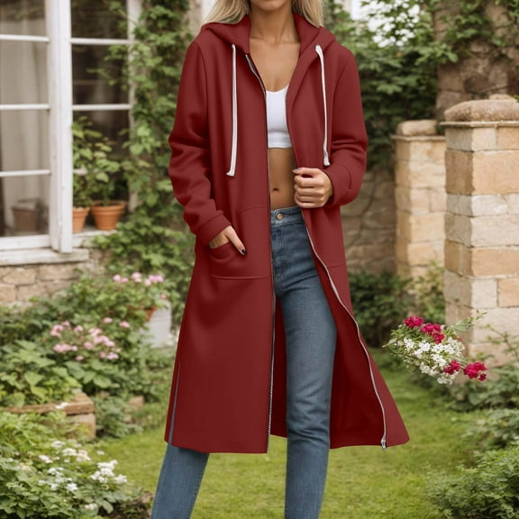 Timegard Zip up Jackets for Women Long Sleeve Hoodies Sweatshirts Fall Fashion Solid Color Comfy Jackets