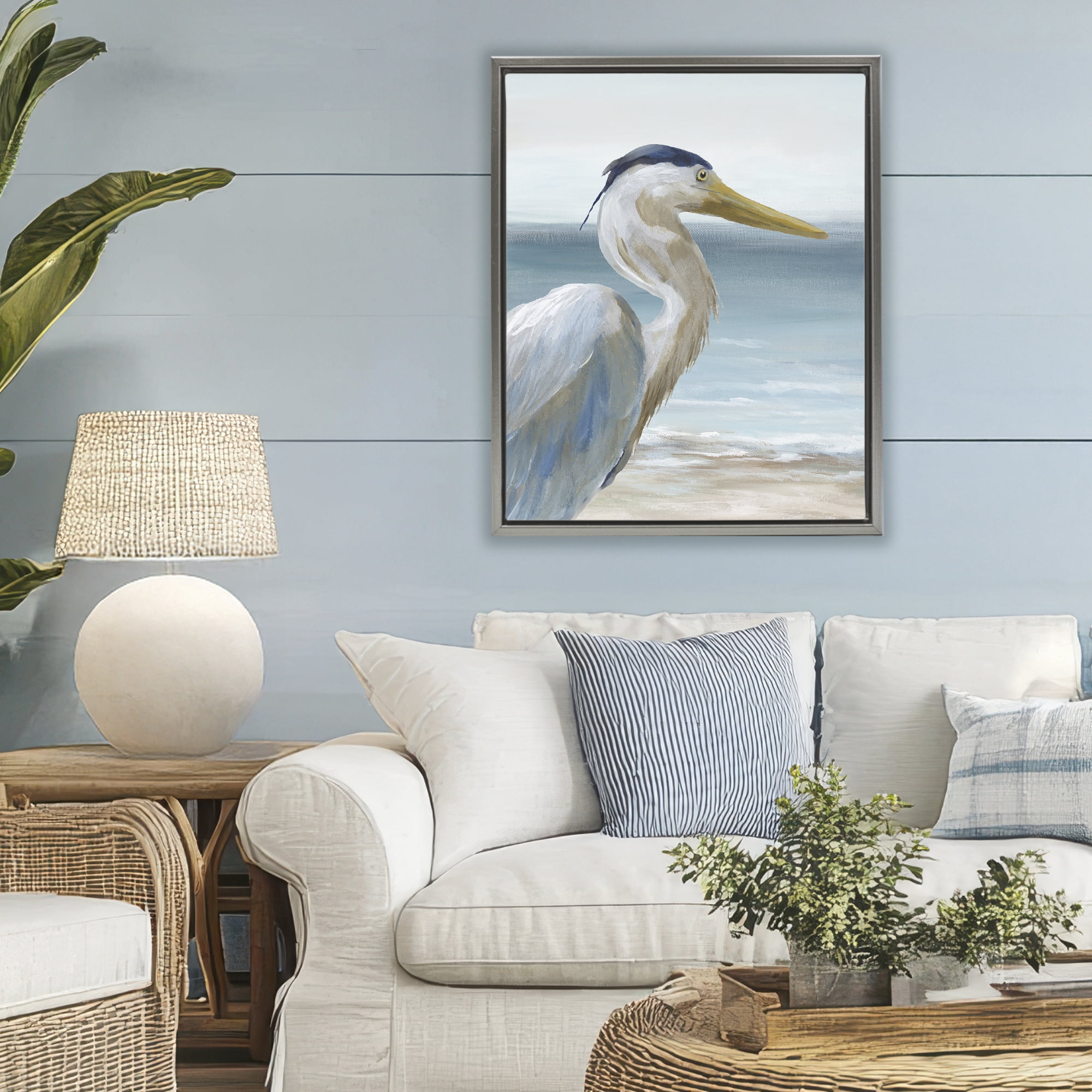Stupell Industries Right Gazing Heron Gray Framed Floater Canvas Wall Art, design by Nan