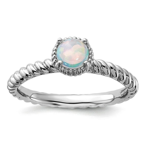 925 Sterling Silver Stackable Simulated Opal Ring Size 10 Stackable Ring for Women - 2.8 Grams