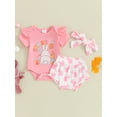 thumbnail image 3 of Jxzom Easter Outfit Baby Girl Short Sleeve 0 3 6 12 18 Months Bunny Carrot Romper Rabbit PP Shorts 3Pcs Summer Clothes Set, 3 of 8