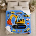 thumbnail image 5 of Playful Construction Vehicles Bright Blue Background Vibrant Cartoon, Playful Artistic Scene, Warm Flannel Blanket for Living Room and Bedroom, Art Lovers Housewarming Gift, Artistic Home Decor, 5 of 9