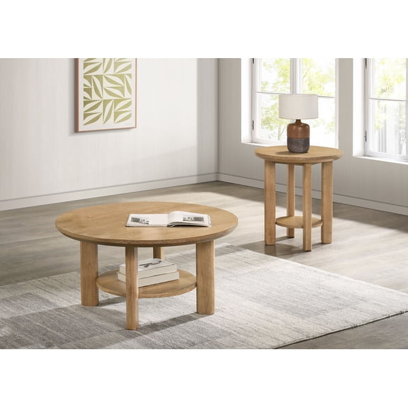 Coaster Ottowa 2-Piece Round Wood Coffee Table Set, Light Oak