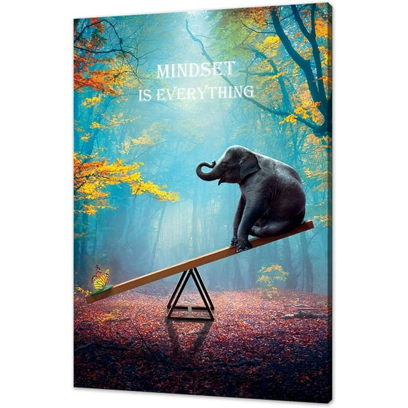 WFSposter-Elephant Wall Art Mindset Motivation Office Wall Canvas Animals Poster Framed Artwork for Living room Ready to Hang