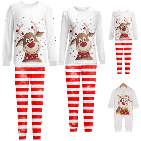 

Matching Family Christmas Pajamas Sets Reindeer Red White Stripe Print Sizes Baby-Kids-Adult-Pet Top and Pants Bodysuits Xmas Pjs Set