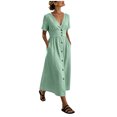 thumbnail image 2 of IUYRTFE Women's V Neck Button Down Midi Dress Short Sleeve Lightweight Casual Summer Flowy Dress with Pockets, 2 of 6