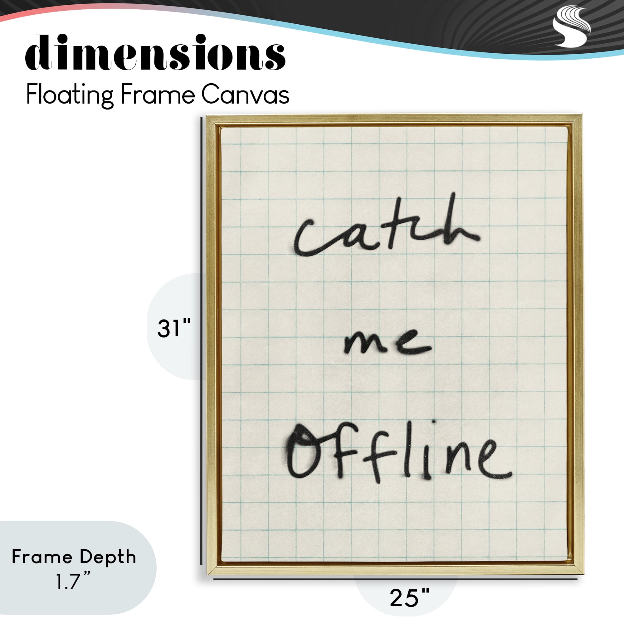Stupell Industries Catch Me Offline Scrawl Gold Framed Floater Canvas Wall Art, design by Victoria Barnes
