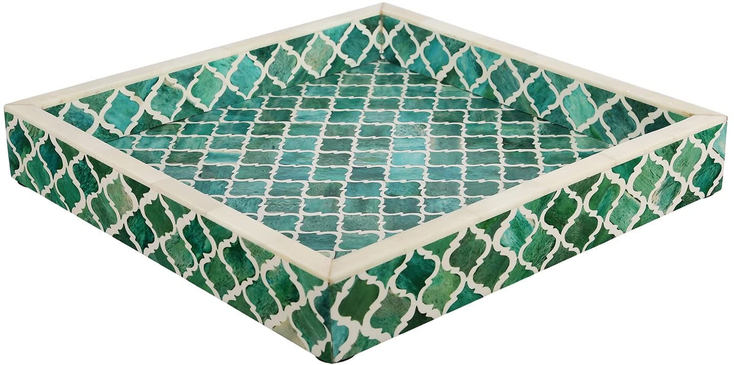 Decorative Oraganizer Tray Moroccan Pattern Buffalo Bone Handmade Size 12x12'' 