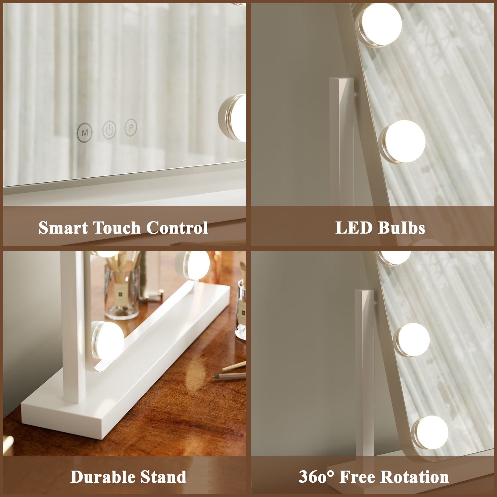 Easy4Home 13"x11" Vanity Mirror with 3 Color Lighting Hollywood Lighted Touch Screen Makeup Mirror, White