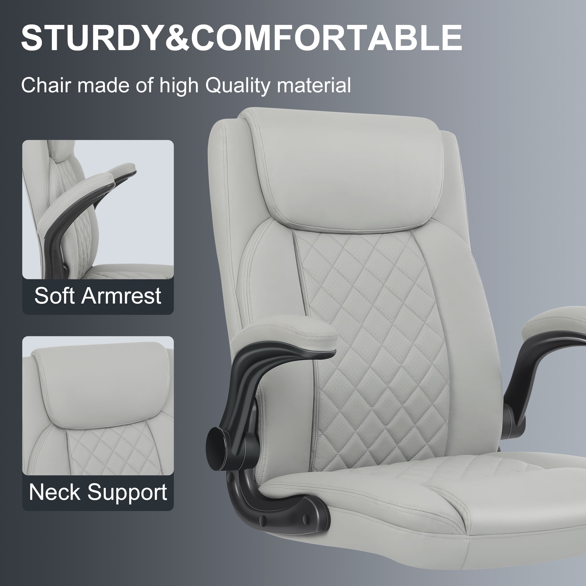 Misolant Drafting Chair, Tall Office Chair for Standing Desk, Standing Desk Chair with Adjustable Height and Flip-up Arm, Leather Drafting Chair, High Office Chair for Counter Height Desk