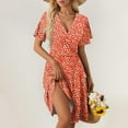 thumbnail image 2 of WTOBBY Women's Summer Dress Loose Beach Vacation Casual Deep V Neck Vest Style Floral Print Shirt Dress, Elegant for Resort and Holiday,Vermilion L, 2 of 5