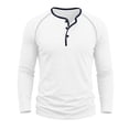 thumbnail image 2 of 100% Cotton Mens Casual T-Shirt Slim Fit Basic Henley Long Sleeve Shirts With Buttons Fashion Daily Wear Work Tops, 2 of 7