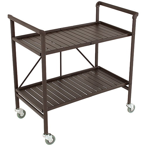 Cosco Outdoor Folding Metal Slat Serving Cart, Sandy Brown