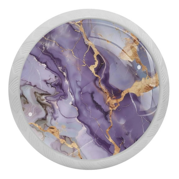 PhooArto Lavender Purple Gold Marble Texture 4 PCS Crystal Glass Cabinet Knobs, Drawer Kitchen Cabinets Dresser Cupboard Wardrobe Pulls Handle - Glowing in the Dark