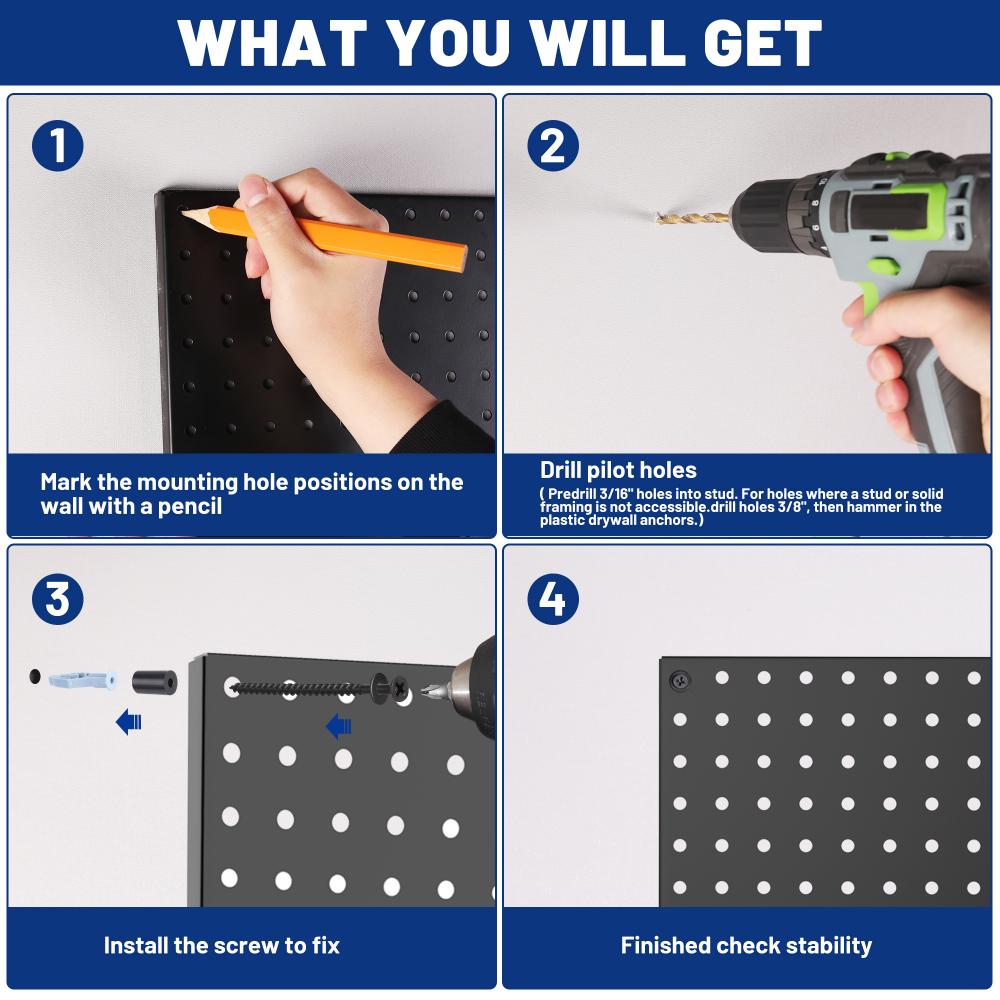 WorkPro 4-Pack 12"x12" Metal Pegboard Panels, Black photo 7