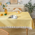 thumbnail image 4 of Dustproof outdoor tablecloths with fringes, crease free cotton linen tablecloths for parties, buffets-Waffle pink and white [long table]-90*90, 4 of 6