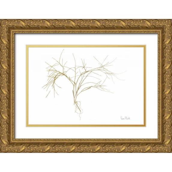 Murdock, Ramona 24x17 Gold Ornate Wood Framed with Double Matting Museum Art Print Titled - Twiggy Algae Gold on White