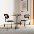 thumbnail image 4 of Costway Rattan Dining Chair Set of 2 Upholstered Mesh Cane Backrest Linen Fabric Kitchen, 4 of 9