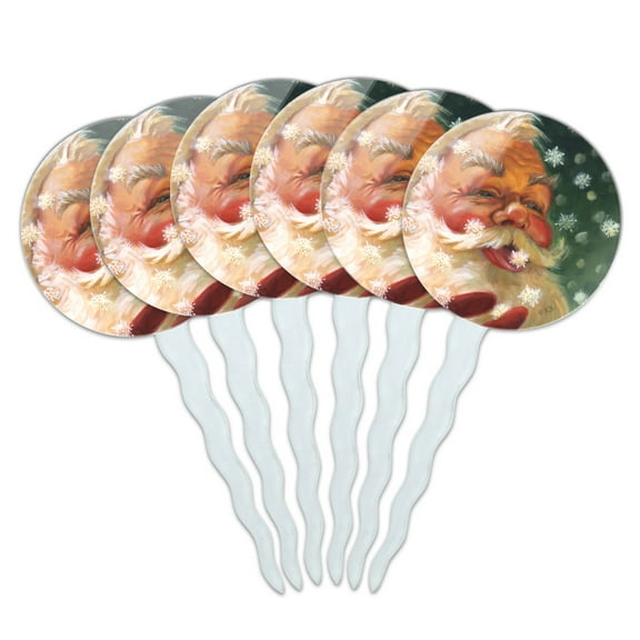 Christmas Holiday Santa Claus Tasting Snowflakes Cupcake Picks Toppers Decoration Set of 6