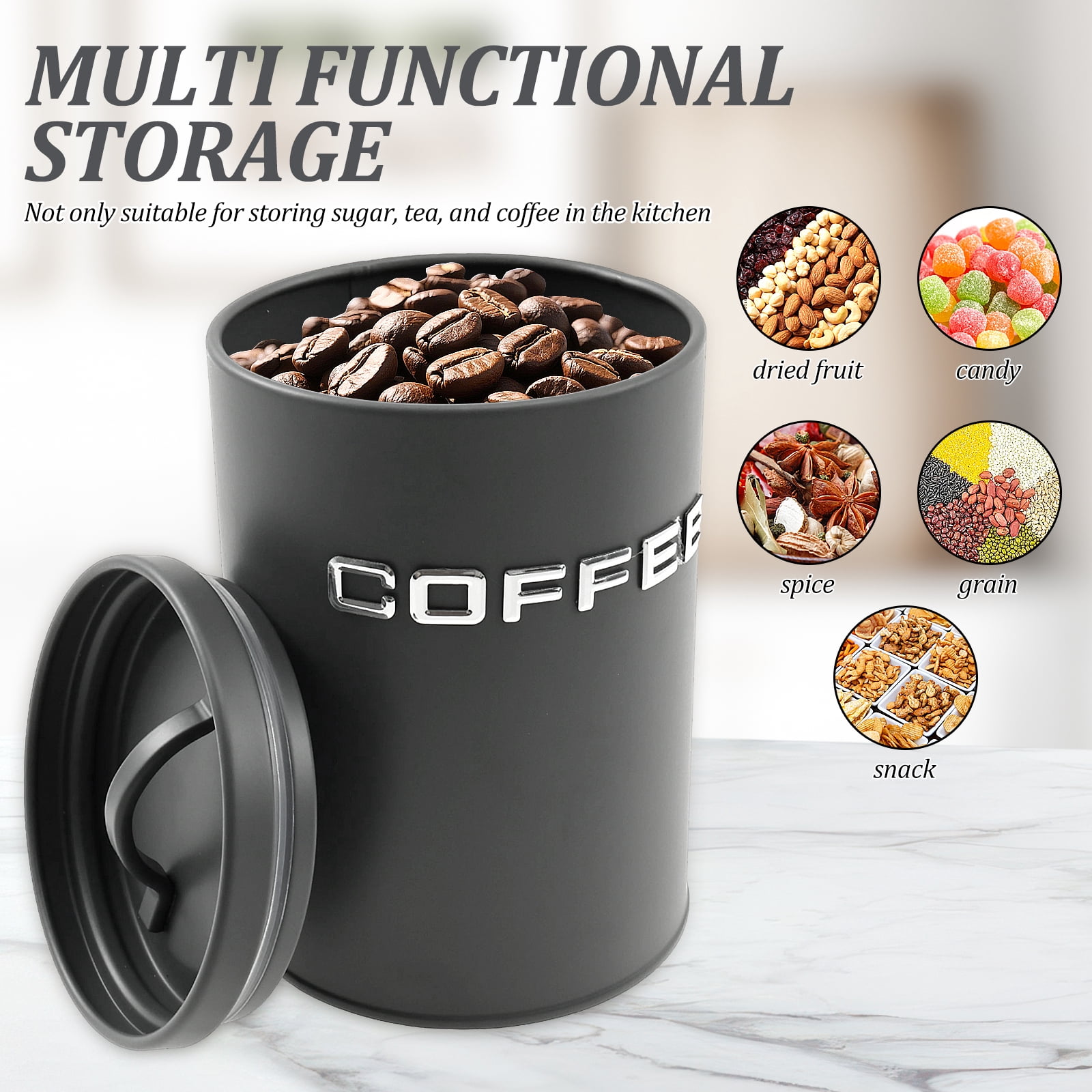3 Pack Kitchen Canisters with Lids Airtight Metal Canister Set, Food Storage Containers Jars for Coffee, Sugar, Tea, Flour, Rustic Kitchen Decor Containers
