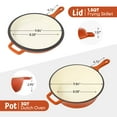 thumbnail image 3 of Hawsaiy Enameled Cast Iron Skillets, 2-in-1 Cast Iron Dutch Oven Pot with Lid Set, 3QT Dutch Oven + 1.5QT Skillet for Frying, Baking, Stewing, Grilling,Orange, 3 of 11