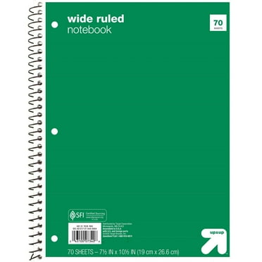 Wide Ruled Green 1 Subject Flexible Paperboard Cover Spiral Notebook - 5pk