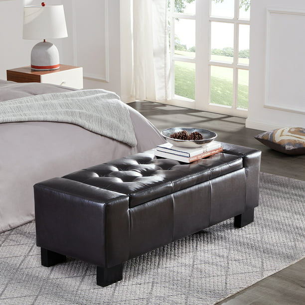 Belleze 50 Inch Storage Ottoman Bench, Large Leather Ottoman With Storage