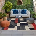 thumbnail image 2 of Red Black Beige Outdoor Rug for Patio/Deck/Porch, Non-Slip Large Area Rug 4 x 6 Ft, Retro Abstract Geometric Striped Art Indoor Outdoor Rugs Washable Area Rugs, Reversible Camping Rug Carpet Runner, 2 of 8