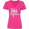 thumbnail image 3 of Inktastic Breast Cancer Awareness My Gigi is a Fighter Women's V-Neck T-Shirt, 3 of 5