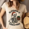 thumbnail image 4 of Skeleton Graphic Tee | Funny Sleighin’ It Gift Shirt | Unisex Casual T-Shirt, Azalea, Size M, 4 of 6