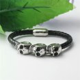 thumbnail image 3 of GKNET Mens 8 Inch Stainless Steel Biker Punk Black Skull Leather Bracelet Men-3 Skull Head, 3 of 6