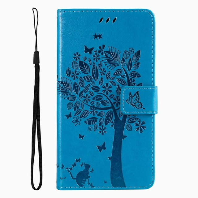 Wallet Case For Huawei P Smart 2018 2019 2020 2021 P8 P9 P20 P30 P40 Lite Pro 2017 Cute Cat Tree Card Slots Protect Cover D06F Blue For P Smart 2020