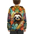 thumbnail image 4 of Xoenoiee Pullover Hoodies Retro Palm Monstera Sloth Pattern Hooded Sweater for Kids Long Sleeve Tops with Kangaroo Pocket Fall Winter Athleticwear for Workout, S, 4 of 7