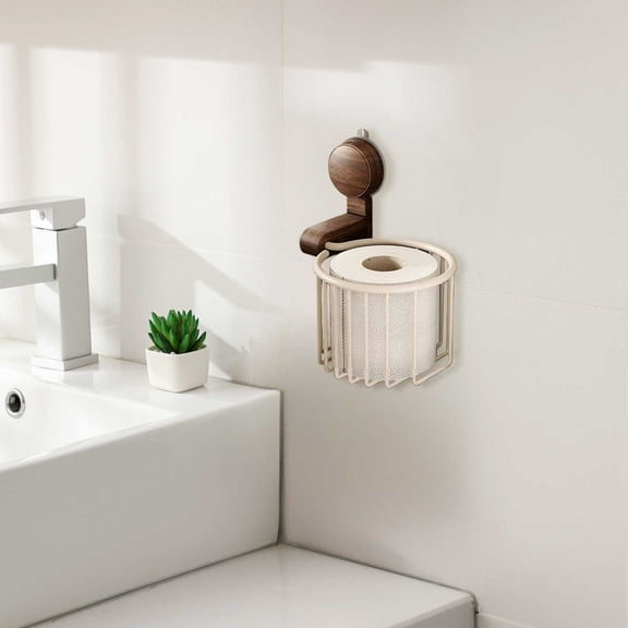 Space-Saving Rack Walnut Suction Cup Shelf Rotatable Wall Mount Organizer for Kitchen Bathroom Living Room No Drill Storage Solution