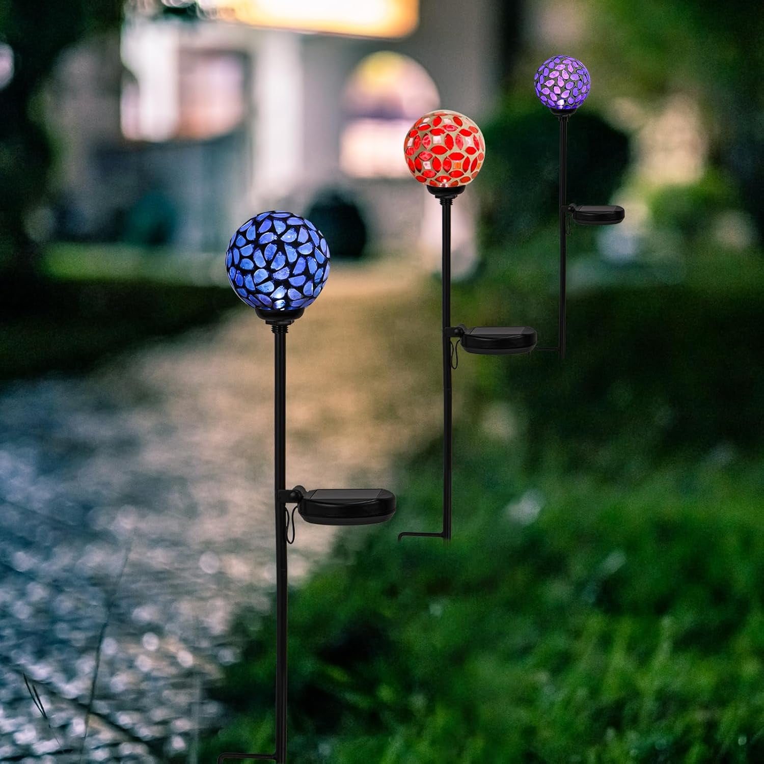 3 pcs Solar Lights Outdoor Decorative Solar Mosaic Garden Stakes Decorative Lights Waterproof for Pathway Yard Lawn Decoration