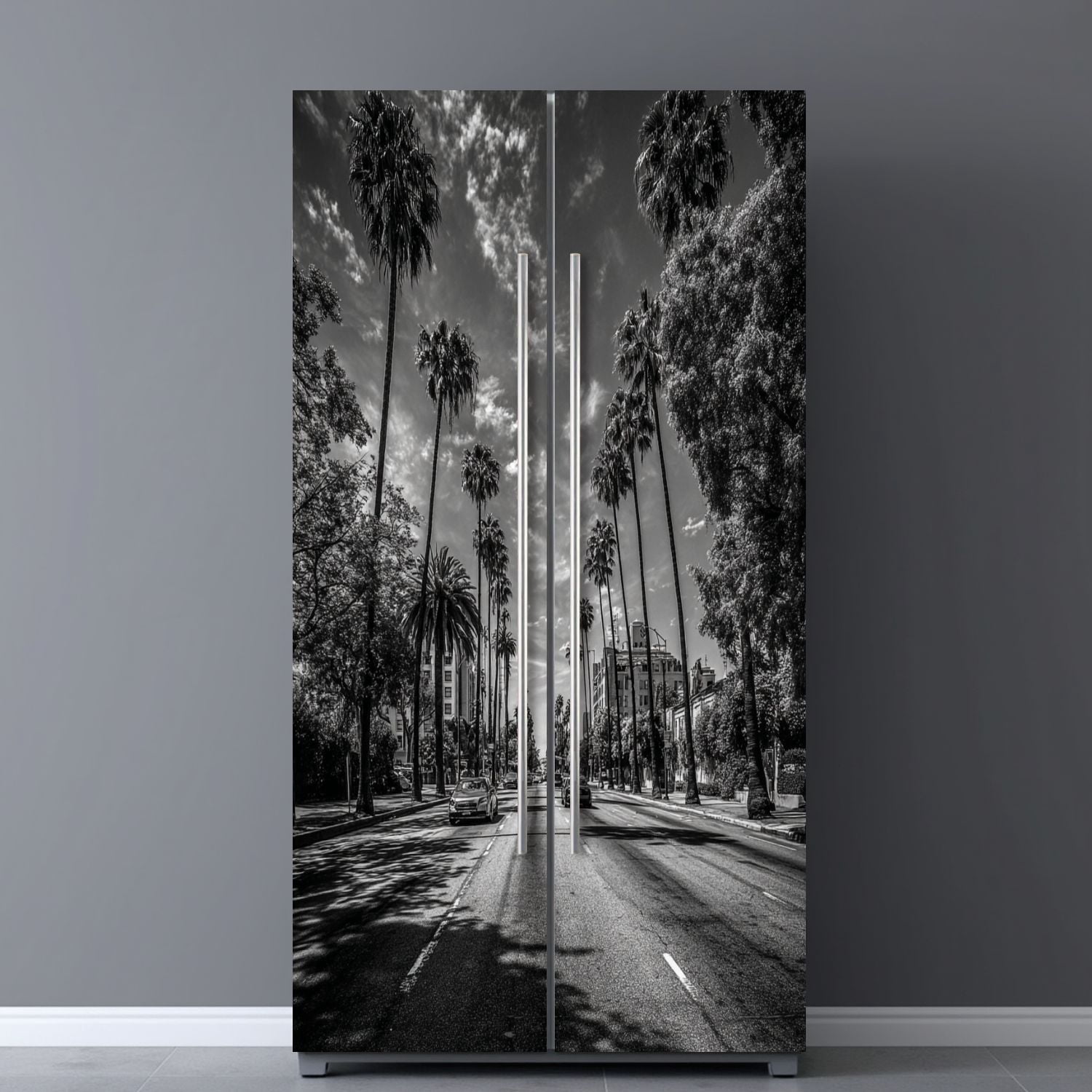 Self Adhesive Vinyl Refrigerator Wrap Set los angeles streets black whites Door Mural Removable Fridge Sticker Peel and Stick&nbsp;Full Door Cover Decal Kitchen Bar Decor