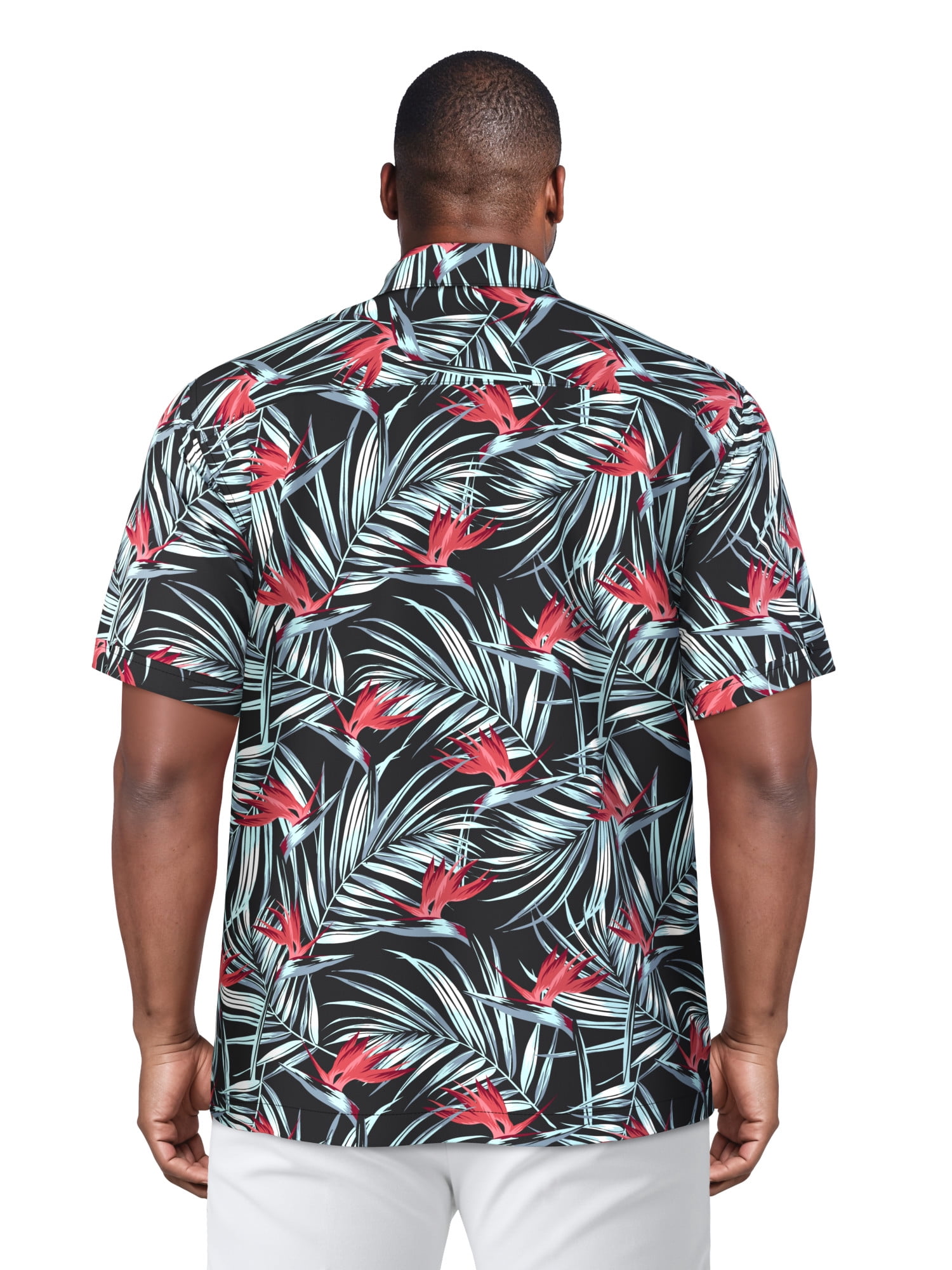 Cafe Luna Men's and Big Men's Printed Floral Textured Short Sleeve Woven Shirt, Size S-4XL