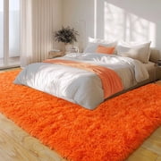 indoor outdoor rugs 4x6ft Area Rugs for Living Room, Large Fluffy Black Rugs for Bedroom, Soft Carpet Shag Kids Room Rug, Non-Slip Stickers Rugs Indoor Orange