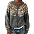 thumbnail image 2 of Fair Isle Cardigan for Women, Jacquard Knit Button Down Crewneck Long Sleeve, Fall Vintage Casual Soft Sweater S-3XL, 2 of 6