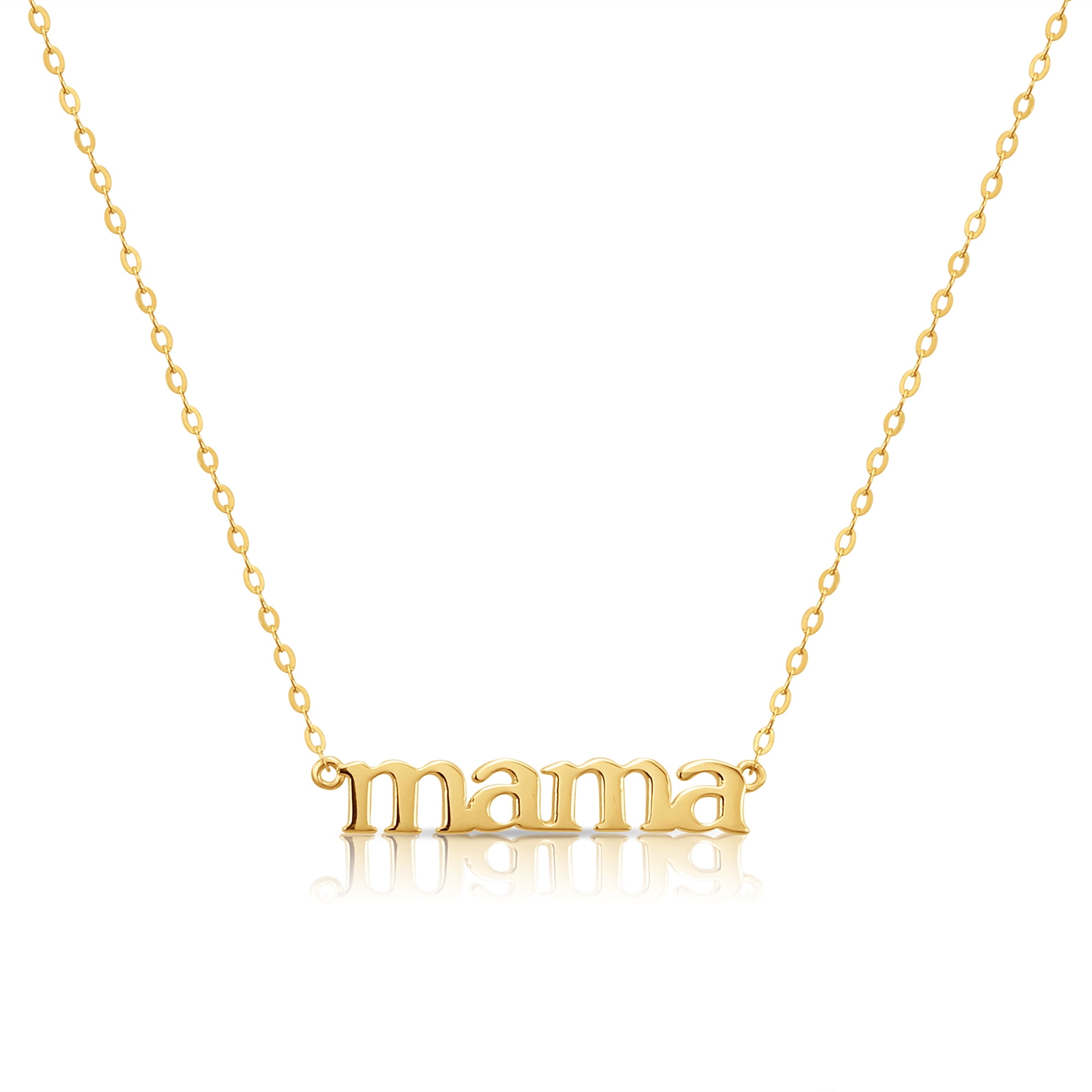 Tilo Jewelry 14K Yellow Gold Dainty Mama Script Pendant Charm Necklace for Women & Unisex | Adjustable 16-18 Inch Cable Chain