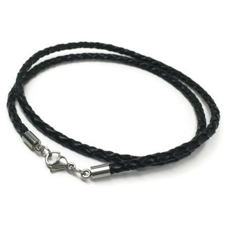 20 Inch Black Braided Leather Necklace Cord (3mm) with Stainless Steel  Lobster Clasp 