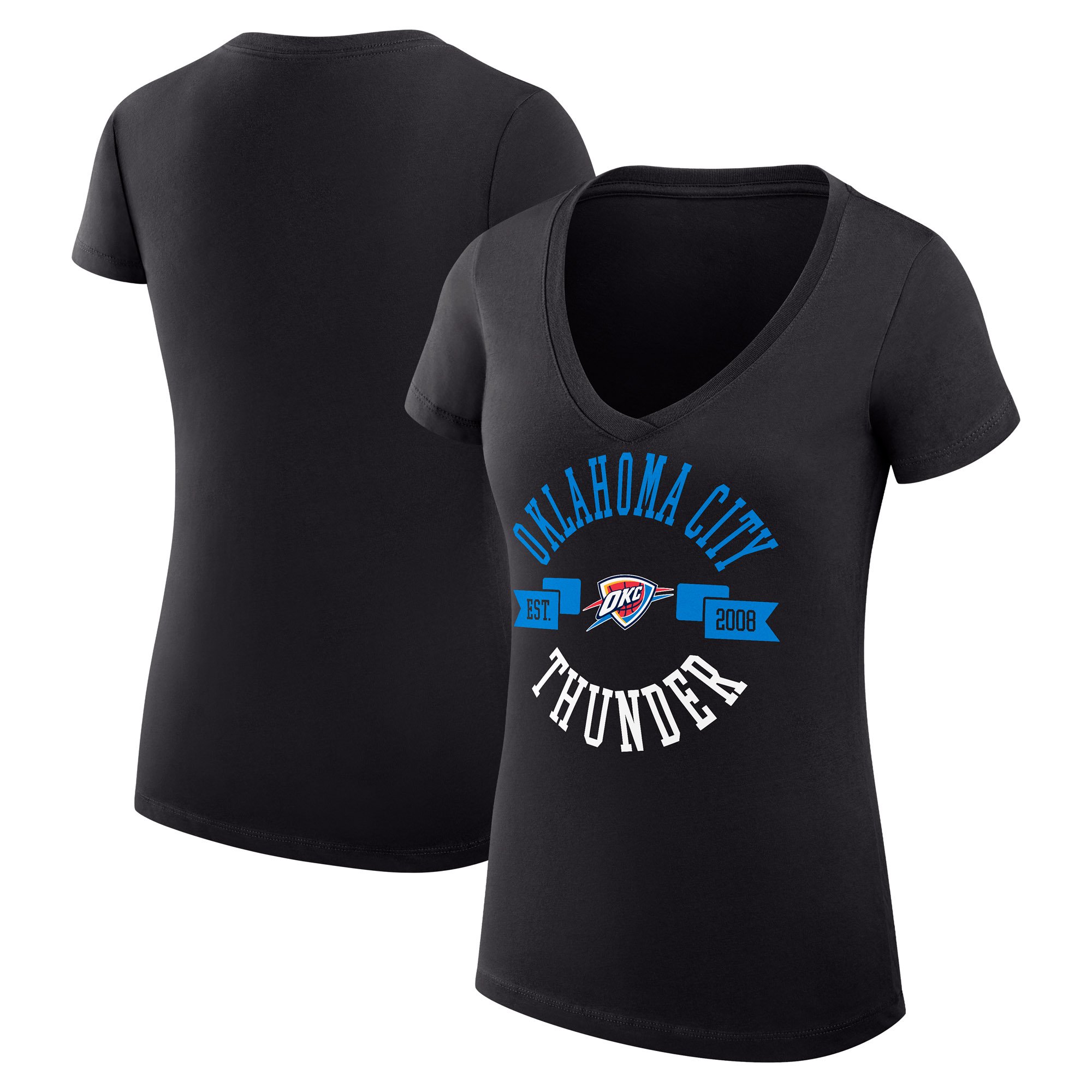 Women's G-III 4Her by Carl Banks Black Oklahoma City Thunder Super-Slim Fit Lightweight Large City Logo V-Neck T-Shirt